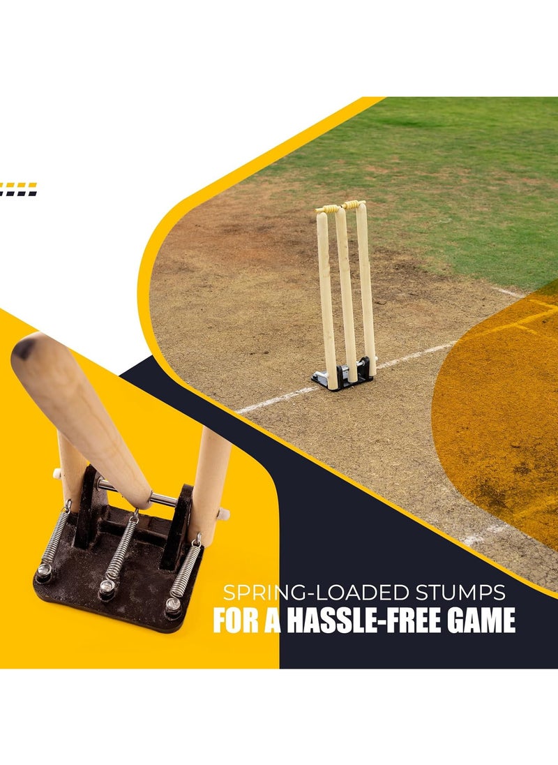 Generic Spring and Iron base Cricket Stumps Set with Bails | Wood | Size: Full  - Image 4