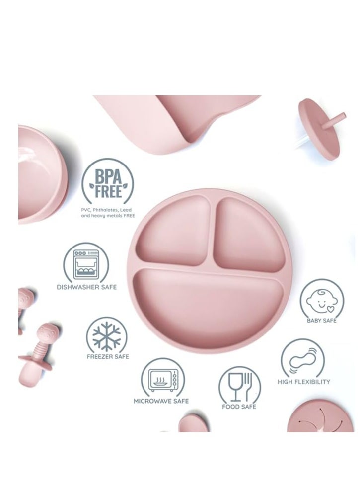 iNeek 9 Piece  Baby Led Weaning Supplies Silicone Feeding Set  Baby Toddler Bib Cup Divided Plate and Bowl Self Feeding Spoons Dish Set  Baby Utensils |Toddler Feeding Supplies  - Image 3