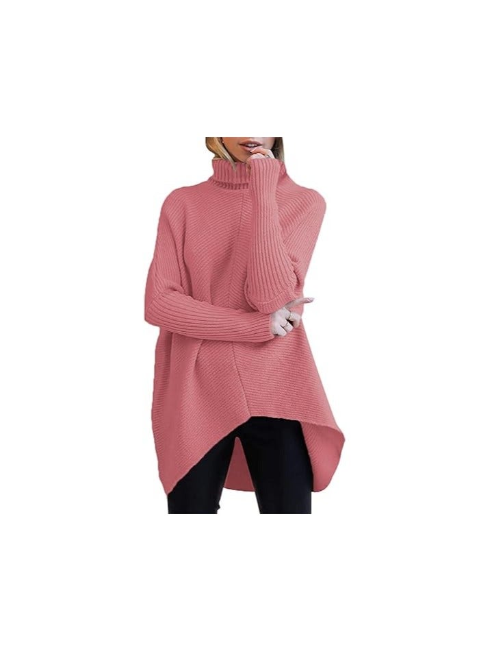 Womens Turtleneck Oversized Sweater 2023 Long Batwing Sleeve Asymmetric Hem Casual Knit Pullover Tunic Sweater  - Image 1