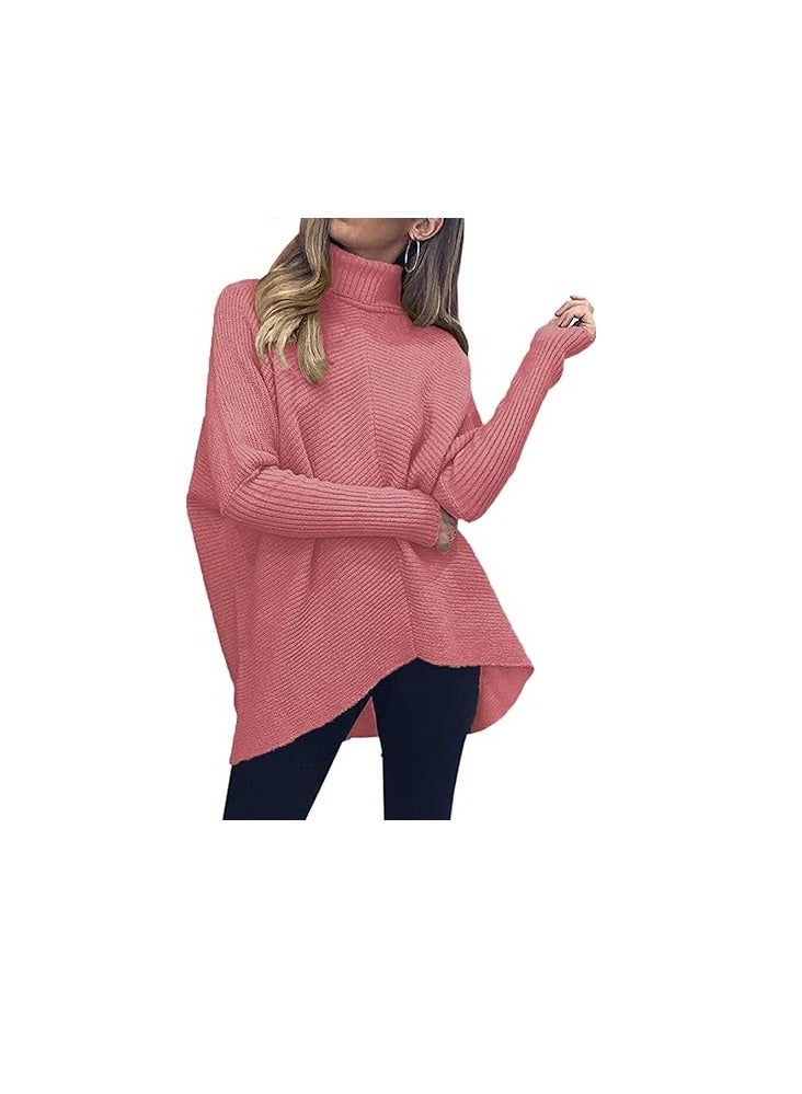 Womens Turtleneck Oversized Sweater 2023 Long Batwing Sleeve Asymmetric Hem Casual Knit Pullover Tunic Sweater  - Image 2