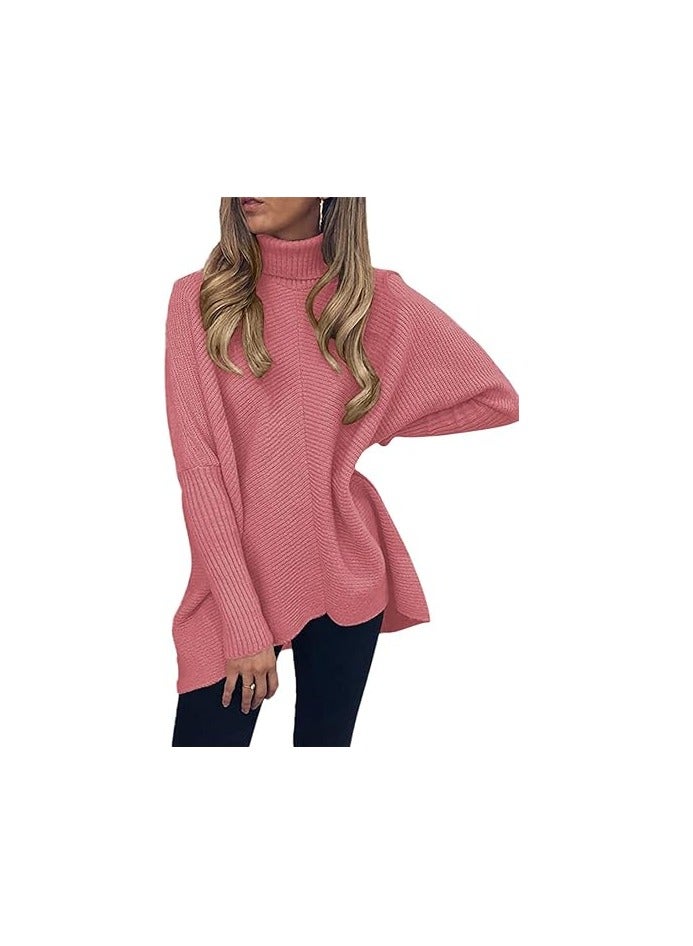 Womens Turtleneck Oversized Sweater 2023 Long Batwing Sleeve Asymmetric Hem Casual Knit Pullover Tunic Sweater  - Image 3