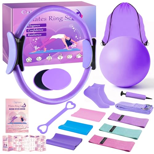 Qalvyn Pilates Kit for Women, Pilates Equipment Kit for Women Home Workouts, Pilates Ring Set, Home Pilates Essentials Kit with Pilates Ring and Ball, Resistance Bands for Strength, Toning, Flexibility - Image 1