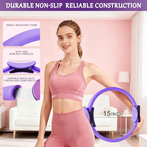 Qalvyn Pilates Kit for Women, Pilates Equipment Kit for Women Home Workouts, Pilates Ring Set, Home Pilates Essentials Kit with Pilates Ring and Ball, Resistance Bands for Strength, Toning, Flexibility - Image 2