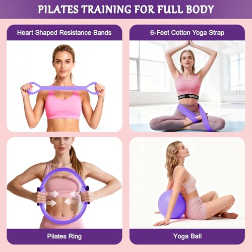 Qalvyn Pilates Kit for Women, Pilates Equipment Kit for Women Home Workouts, Pilates Ring Set, Home Pilates Essentials Kit with Pilates Ring and Ball, Resistance Bands for Strength, Toning, Flexibility - Image 4