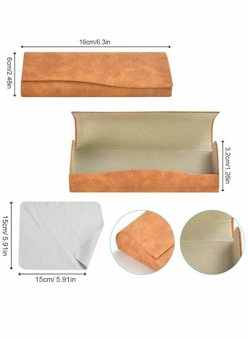 SYOSI Hard Shell Sunglasses Case Leather Glasses Case Protective Sunglasses Pouch Holder Storage Eye Glasses Pouch Carry Case with Cleaning Cloth for Men and Women (2 Pcs Yellow and Gray)  - Image 2