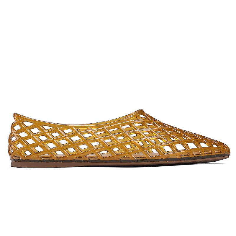 HEVA Women's Jelly Mesh Flats Breathable Clear Hollow Shoes Summer Beach Jellies Ballet Sandals(7 M US Lt Brown) - Image 4