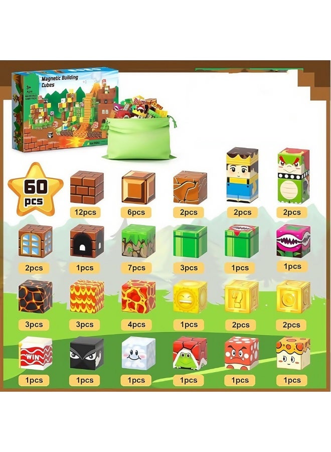 60PCS Magnetic Blocks,Magnet Building Toys,0.8IN Magnet Cubes Tiles Building Blocks,Sensory STEM Toys for 3+ Boys or Girls - Image 2