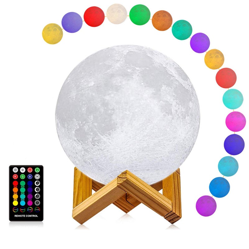 LOGROTATE LOGROTATE Moon Lamp, 3D Printing 16 Colors LED Night Light, Moon Light with Stand and Time Setting & Remote & Touch Control, Lunar Lights for Birthday Kids Gifts Lovers Gifts (7 inch)  - Image 1