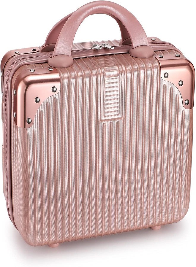 ENNCOZY Hard Shell Mini Makeup Case for Travel - Portable Cosmetic Organizer Bag with Handle & Zipper Pockets - Waterproof Compact Vanity Train Case for Women & Girls (Pink Rose) - Image 1