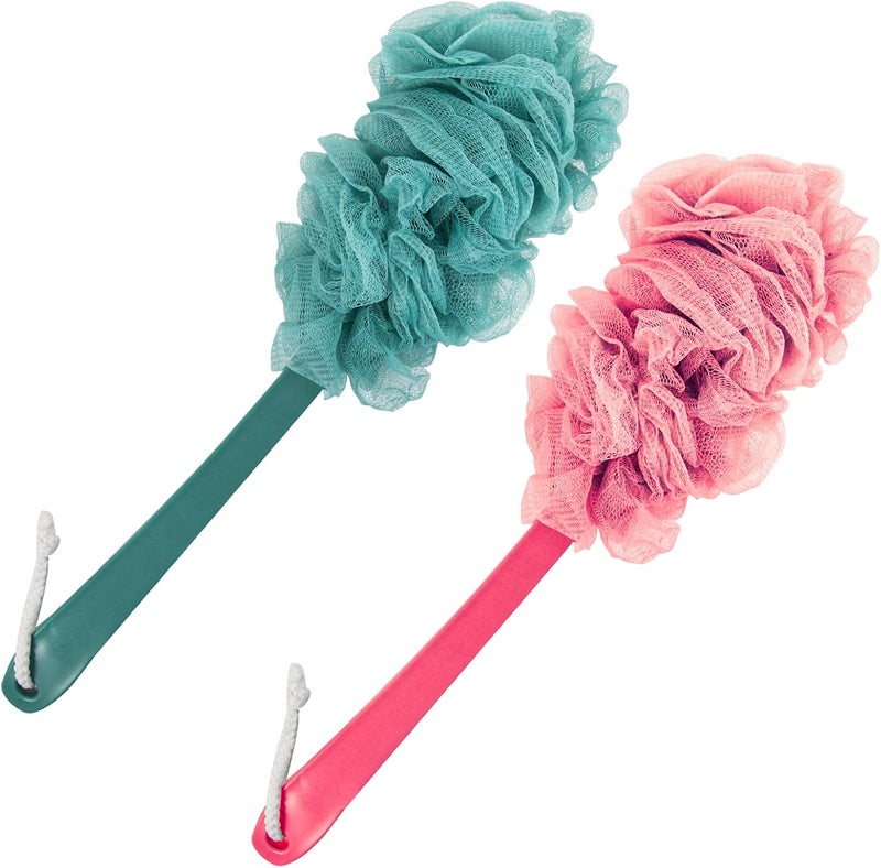 Evmliy 2Pack Back Scrubber for Shower Loofah Sponge Brush Exfoliating Body Long Handle Scrub Brush for Shower with Loofah on a Stick for Back Use Bathing Accessories Body Brushes 2Pack