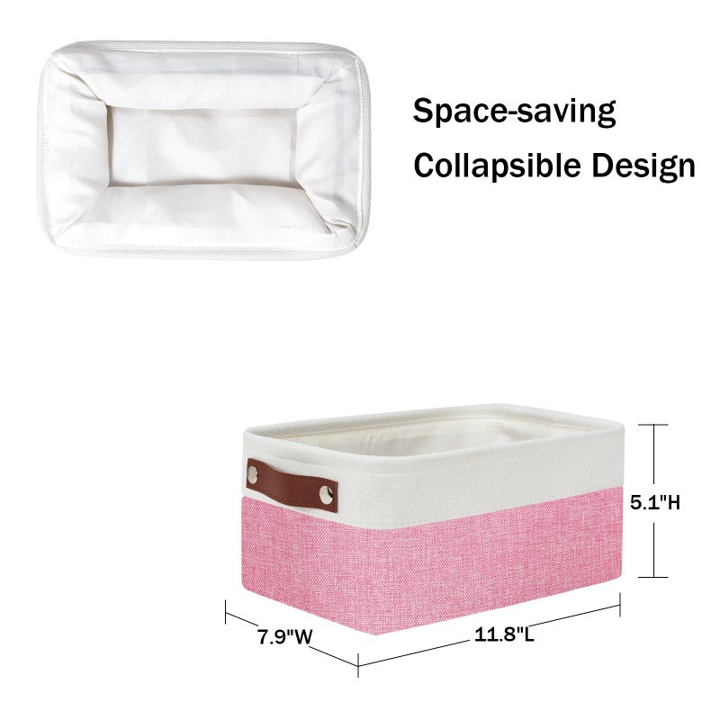 DULLEMELO Small Storage Baskets 6 Pack  Fabric Collapsible Gift Storage Baskets for Shelves  Closets  Nursery  Home  Office Organizing Small Canvas Linen Rectangular Storage Bins (6-Pack  White&Pink) - Image 4