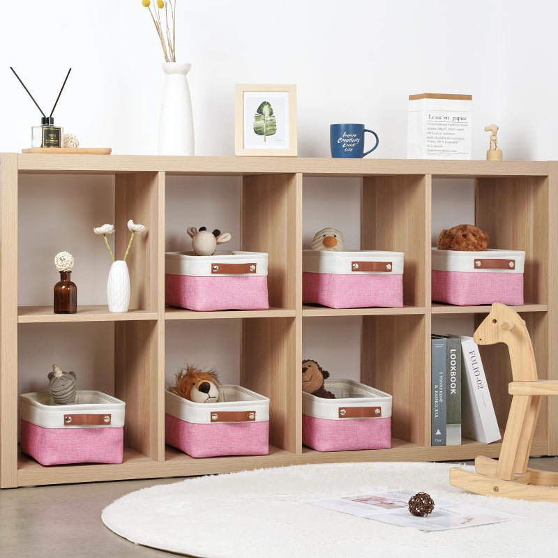 DULLEMELO Small Storage Baskets 6 Pack  Fabric Collapsible Gift Storage Baskets for Shelves  Closets  Nursery  Home  Office Organizing Small Canvas Linen Rectangular Storage Bins (6-Pack  White&Pink) - Image 3