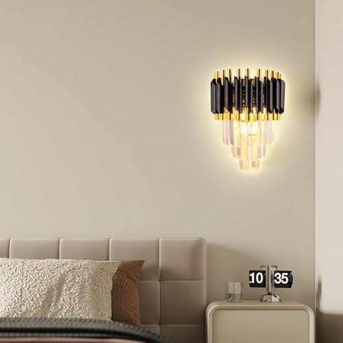 KINIS Black Gold and Crystal Led Wall Light for Living Room, Led Wall Lamp for Bedroom, Led Wall Scone for Home Decoration, Led Wall Lamp for Home Wall, Led Wall Lamp for Home/Resturant/Cafe/Bar/Hotel - Image 2