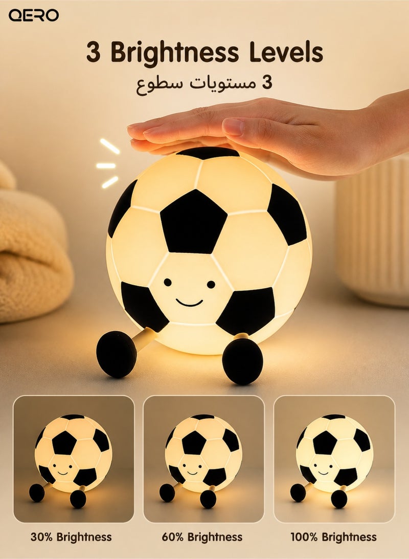 كيورو QERO مصباح كرة قدم ليلي للأولاد، مصباح كرة قدم قابل للشحن لغرفة الأطفال، مصباح سيليكون بجانب السرير مع 3 مستويات سطوع، مؤقت 30 دقيقة، هدية لمحبي كرة القدم - Image 2