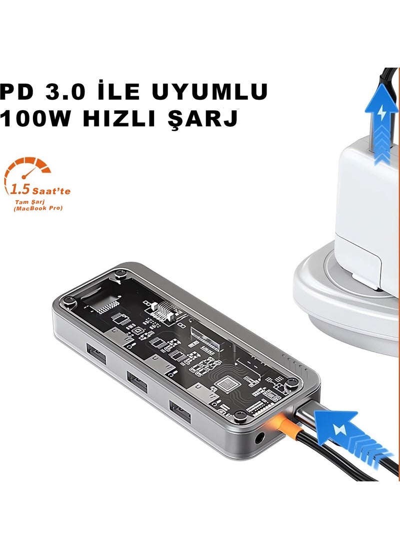 Type-C Audio Pd HDMI VGA Rj-45 Ethernet Sd Tf 3x USB 3.0 Hub Converter SW10V