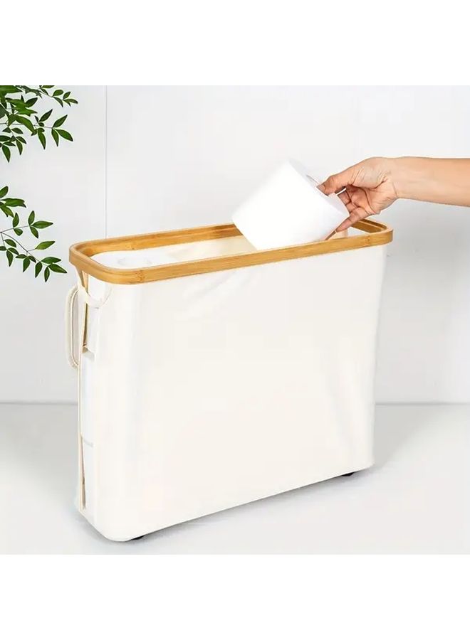Beige Bamboo Design Plastic Laundry Basket With Lid Heavy Duty Waterproof Storage Organizer 12 Roll Capacity Open Top And Lid Smooth Edges Sturdy Hinges Breathable Moisture Resistant For Bathroom Bedroom Living Room Multipurpose Space Saving Bin - Image 3