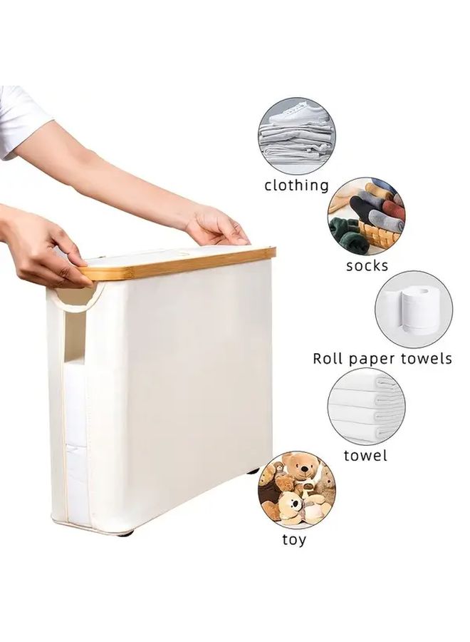 Beige Bamboo Design Plastic Laundry Basket With Lid Heavy Duty Waterproof Storage Organizer 12 Roll Capacity Open Top And Lid Smooth Edges Sturdy Hinges Breathable Moisture Resistant For Bathroom Bedroom Living Room Multipurpose Space Saving Bin - Image 2