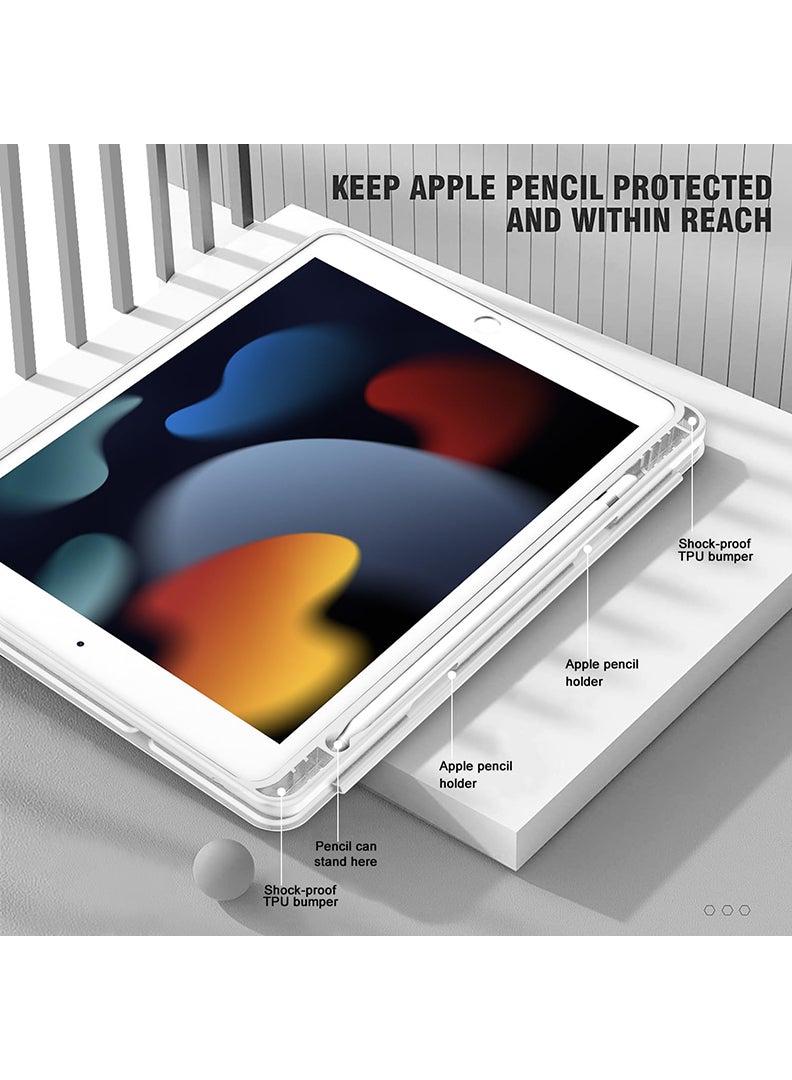 Theodor Hybrid Slim Case for iPad 9/8/7th Generation Case 10.2 Inch with Pencil Holder, Shockproof Trifold Stand Protective Cover with Soft TPU Clear Back for iPad Case 10.2, Auto Sleep/Wake Grey  - Image 5