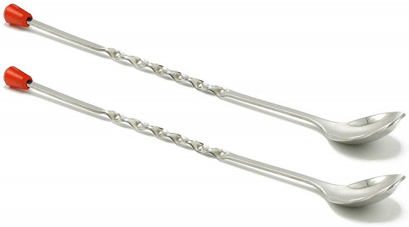 NJ OVERSEAS Stainless Steel Strong Non-Rust Bartender Long Mixing Stirrer/Cocktail Mixing Spoons (Silver with Red Knob) - 2 Pieces - Image 2
