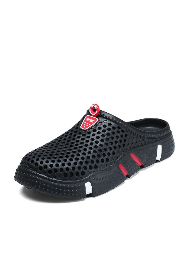 NIBEMINENT Men's Summer Outdoor Wear Anti-Slip Odor-Resistant Mesh Hollow out Beach Shoes Lazy One-Step Soft Bottom Semi-Slippers  - Image 1