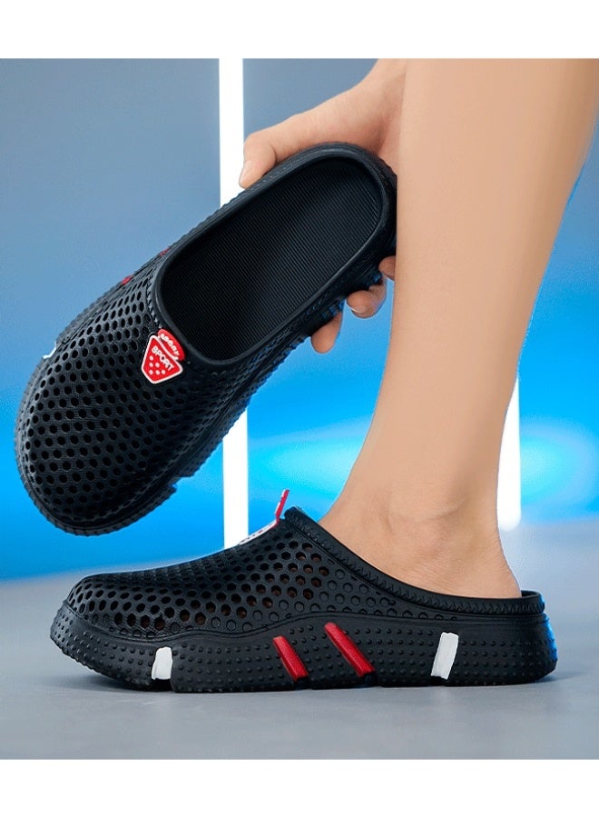 NIBEMINENT Men's Summer Outdoor Wear Anti-Slip Odor-Resistant Mesh Hollow out Beach Shoes Lazy One-Step Soft Bottom Semi-Slippers  - Image 3