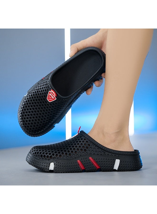 NIBEMINENT Men's Summer Outdoor Wear Anti-Slip Odor-Resistant Mesh Hollow out Beach Shoes Lazy One-Step Soft Bottom Semi-Slippers  - Image 4