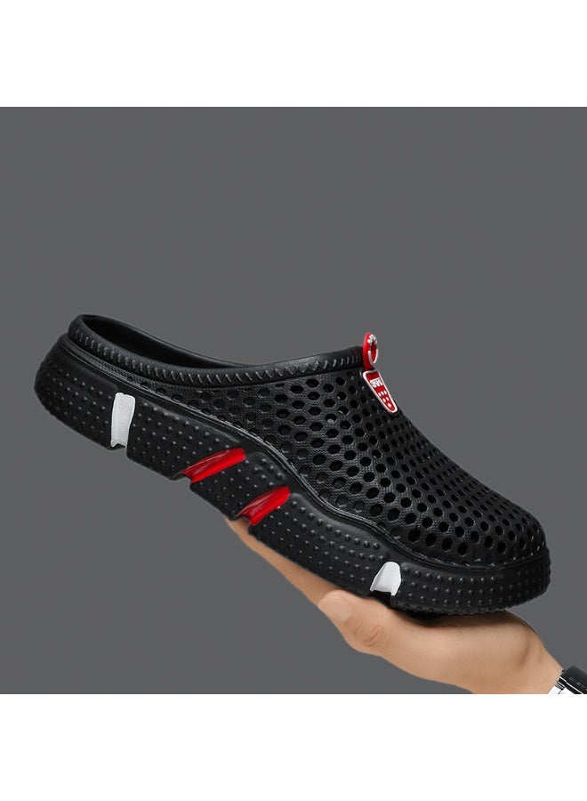 NIBEMINENT Men's Summer Outdoor Wear Anti-Slip Odor-Resistant Mesh Hollow out Beach Shoes Lazy One-Step Soft Bottom Semi-Slippers  - Image 2