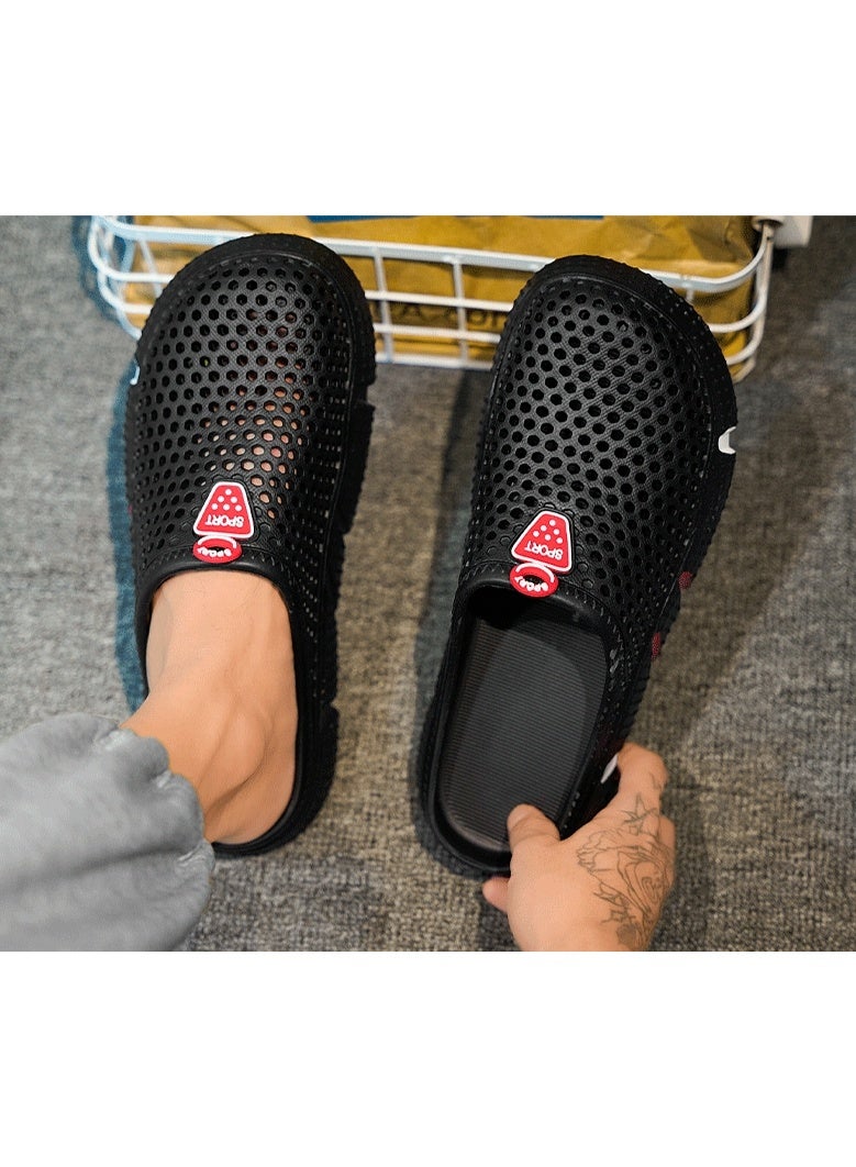 NIBEMINENT Men's Summer Outdoor Wear Anti-Slip Odor-Resistant Mesh Hollow out Beach Shoes Lazy One-Step Soft Bottom Semi-Slippers  - Image 5