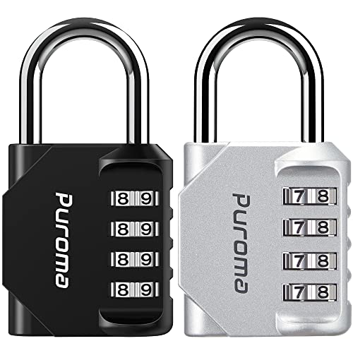 Puroma 2 Pack Combination Lock for Locker 4 Digit Outdoor Waterproof Padlock for School, Gym, Sports, Fence, Toolbox, Gate, Case, Outdoor, Hasp Storage (Silver & Black) - Image 1