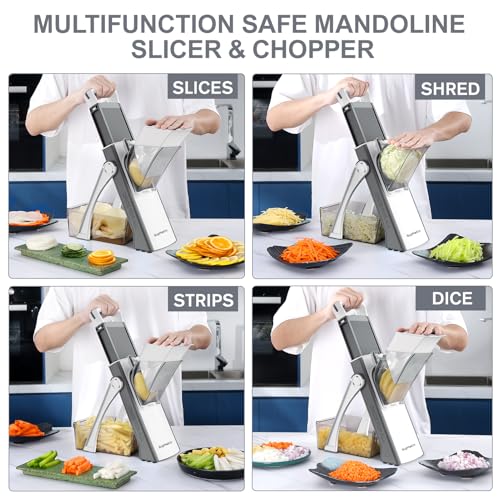 SupMaKin Upgrade Safe Mandoline Slicer, Multi Vegetable Chopper, Potato Slicer, Vegetables Slicer Onion Chopper Fry Cutter, Kitchen Chopping Artifact (GrayWhite) - Image 3