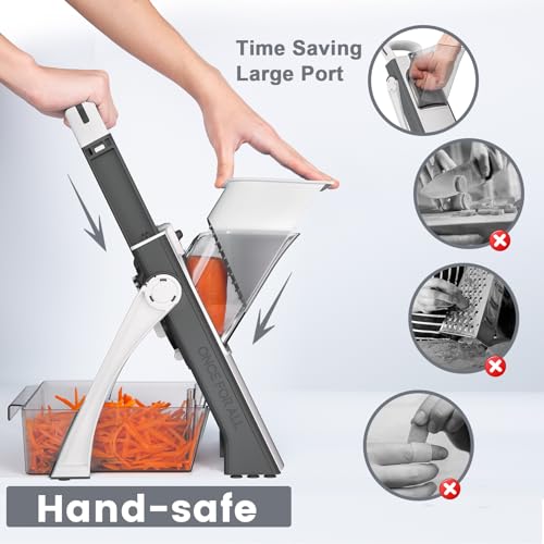 SupMaKin Upgrade Safe Mandoline Slicer, Multi Vegetable Chopper, Potato Slicer, Vegetables Slicer Onion Chopper Fry Cutter, Kitchen Chopping Artifact (GrayWhite) - Image 2