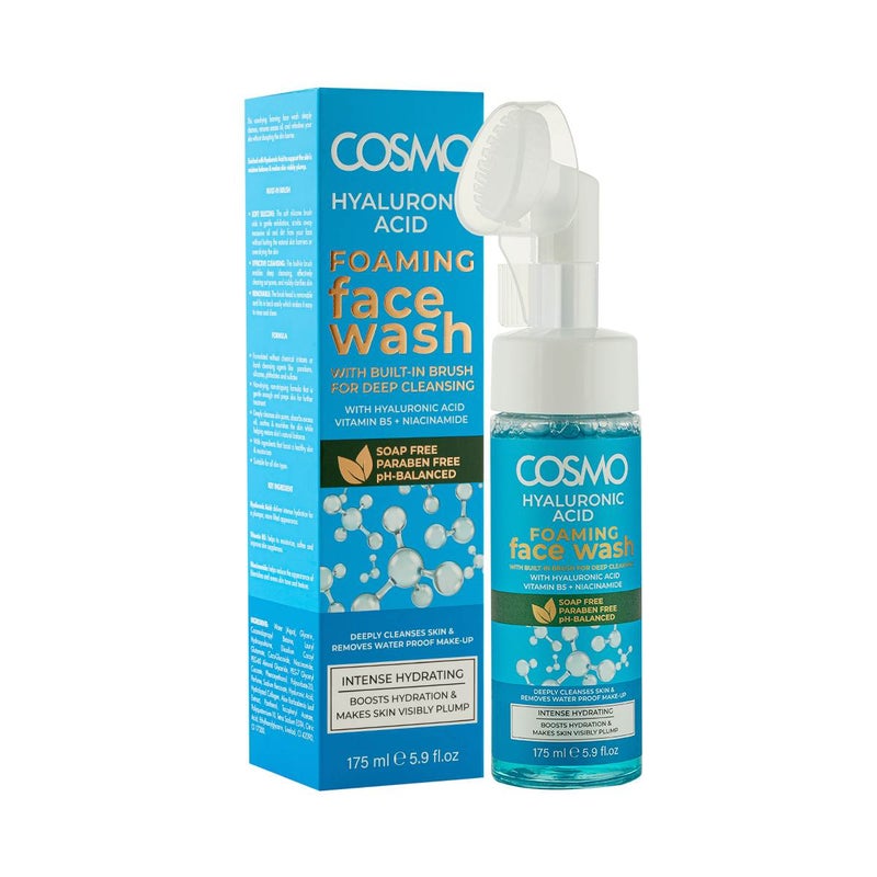 COSMO Hyaluronic Acid Foaming Face Wash 175ml, With Built-in Brush for Deep Cleansing, Paraben Free & Ph Balanced, Boosts Hydration and makes Skin Visibly Plump, For Daily Use - Image 3