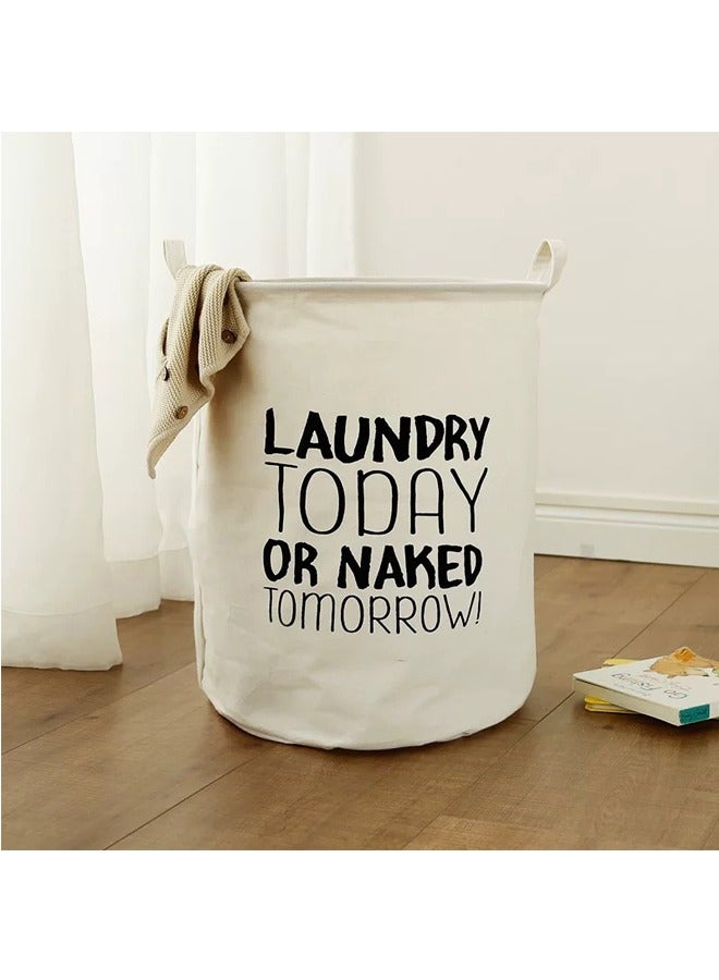 Fabric Laundry Basket White/Black 40x50cm - Image 3