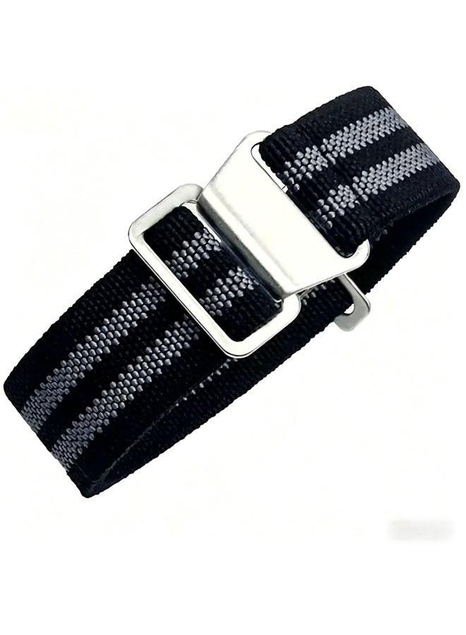 jaexest Paratrooper Watch Strap – Military Elastic Nylon Strap with Hook and Loop – for Men and Women – Silver and Black Buckle – 22mm – Classic Design - Image 1