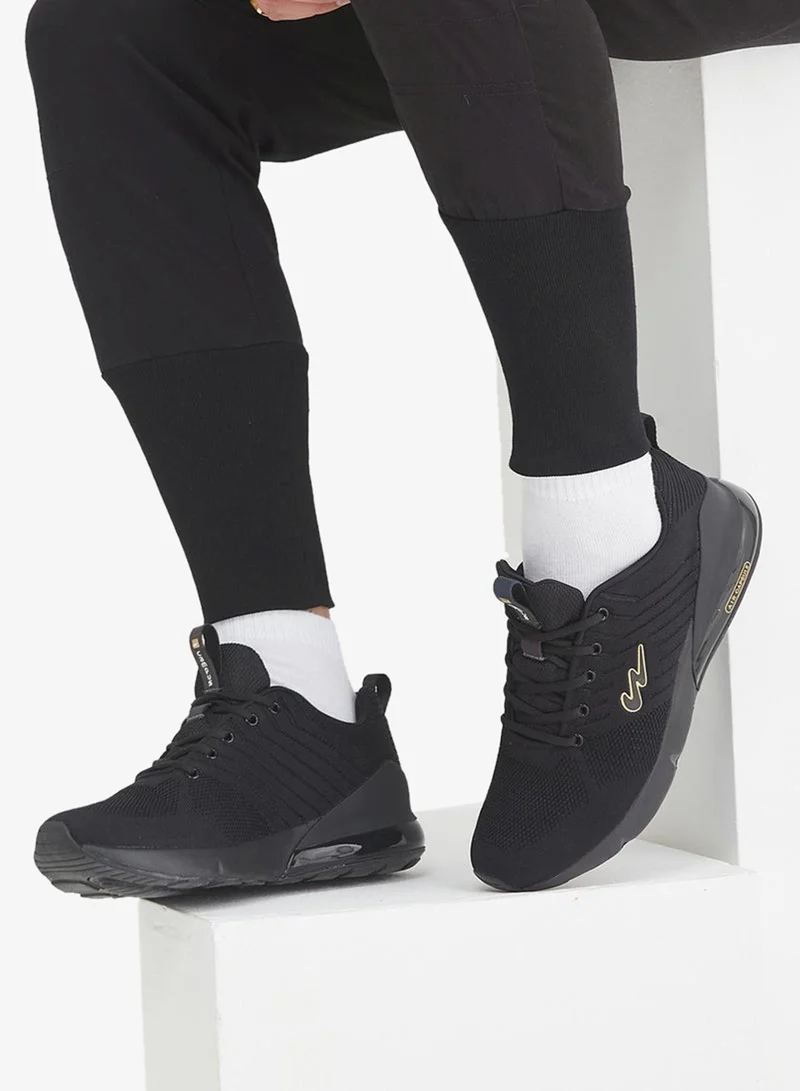 Men's Black Classic Low-Top Sneakers, Bold Lace-Up Style Shoes, Comfortable Casual Footwear