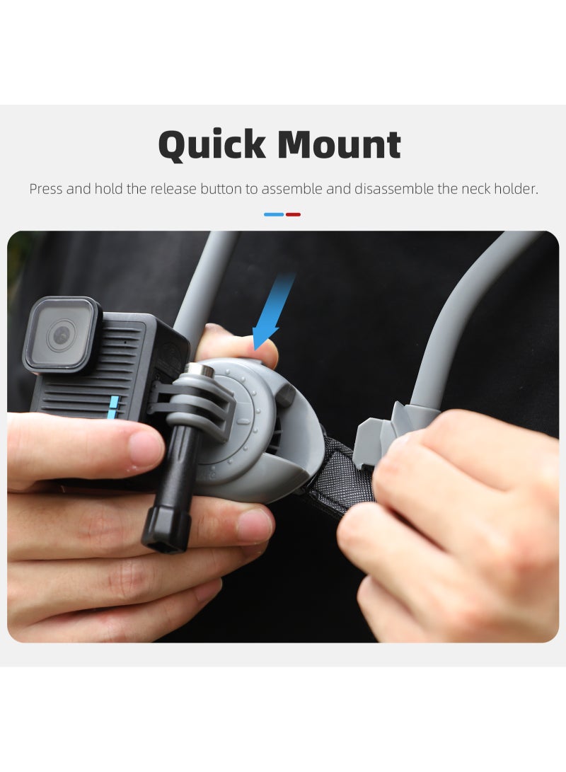 سني لايف حامل سريع للرقبة، حامل كاميرا الحركة POV للرقبة، متوافق مع كاميرات الحركة المتعددة، ينطبق على سلسلة DJI Action 5/4/3، سلسلة GoPro، سلسلة Insta 360 Go، Insta360 Ace/Ace Pro، سلسلة Insta360 One R، الهواتف الذكية iPhone، Huawei، Xiaomi، Samsung - Image 4