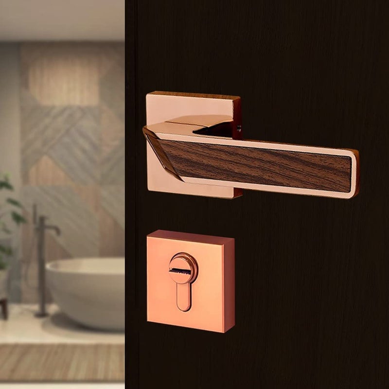 Volo Luxury Series Mortise Door Lock Bathroom Door Lock with Coin Cylinder one Side Coin One Side Knob and Lock Body PVD Rose Gold Bathroom Mortise SetNo Keys - Image 1