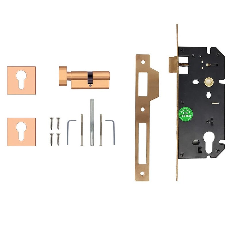 Volo Luxury Series Mortise Door Lock Bathroom Door Lock with Coin Cylinder one Side Coin One Side Knob and Lock Body PVD Rose Gold Bathroom Mortise SetNo Keys - Image 4