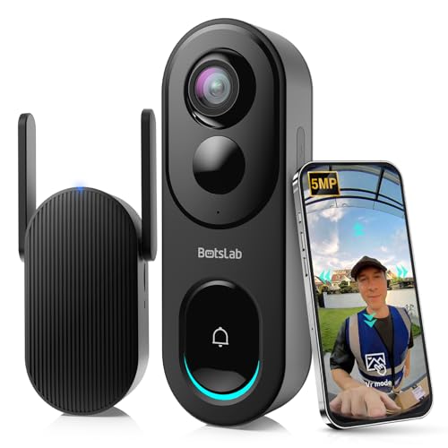 BOTSLAB Doorbell Camera Wireless, 5MP Video Doorbell with Homebase, 180°Panoramic View, No Monthly Fee, 2.4 GHz WiFi, AI Motion Detection, VR Mode - Image 1