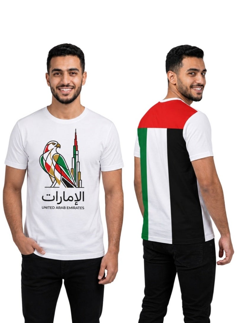 زوزازا تيشيرت اليوم الوطني الإماراتي للرجال | تيشيرت قطني مطبوع عليه علم الإمارات | تيشيرت برسومات تعبر عن الفخر الإماراتي - Image 1