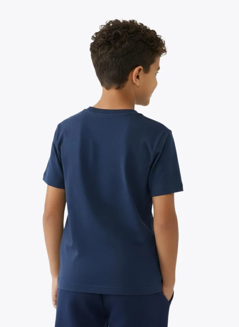 نوتيكا Boys Regular Fit Crew Neck T-Shirt for Everyday Casual Wear-Dark Navy