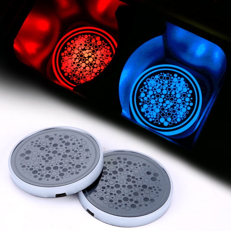 أضواء حامل الأكواب LED من ACODABLEM عبوة 2 مع 7 ألوان متغيرة وسادة شحن USB مصباح ديكور داخلي أسود