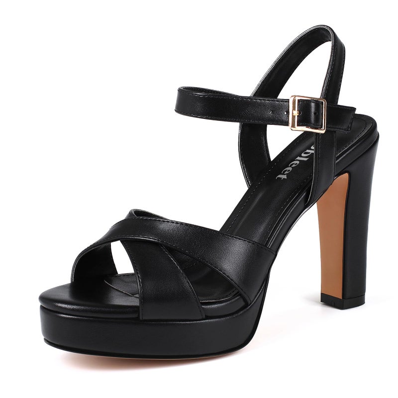 Abbleet Platform High Heels for Women Strappy Chunky Heels Sandals for Women Open Toe Block Heeled Sandals with Ankle Strap Summer Dress ShoesBlack75