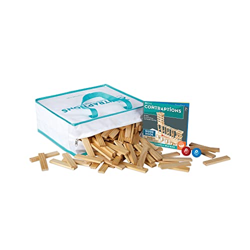MindWare KEVA Contraptions Wooden Blocks Building Set Marble Run Kit Includes 2 Balls 400 Planks - Image 5
