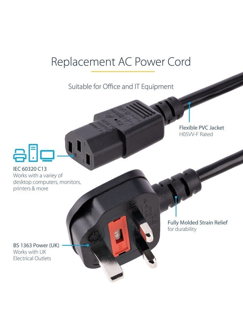 نيفيو كابل طاقة كمبيوتر بريطاني 1.8 متر، 18AWG من BS 1363 إلى C13، كابل كهرباء 10A 250V، كابل طاقة بديل AC للكمبيوتر، الشاشة، التلفاز، الطابعة، كابل كيتل بفيشة UK، كابل إمداد طاقة أسود - Image 2