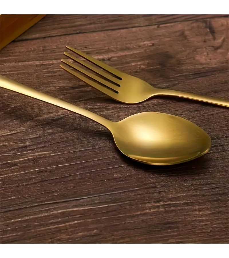4 Pcs Golden Stainless Steel Fork And Spoon Set Mirror Polished Dishwasher Safe For Home Kitchen Party Dining Room - Image 4