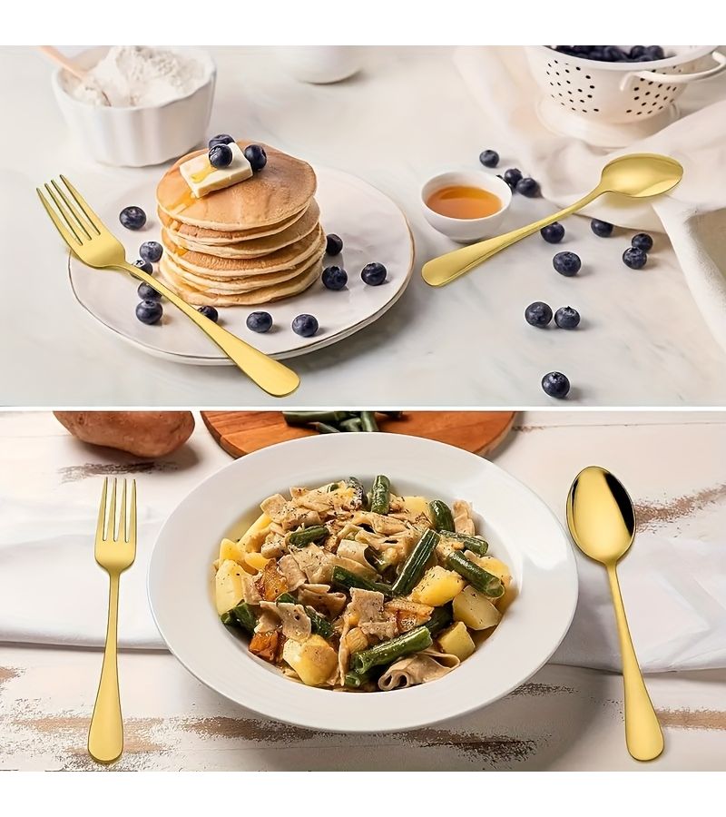 4 Pcs Golden Stainless Steel Fork And Spoon Set Mirror Polished Dishwasher Safe For Home Kitchen Party Dining Room - Image 5