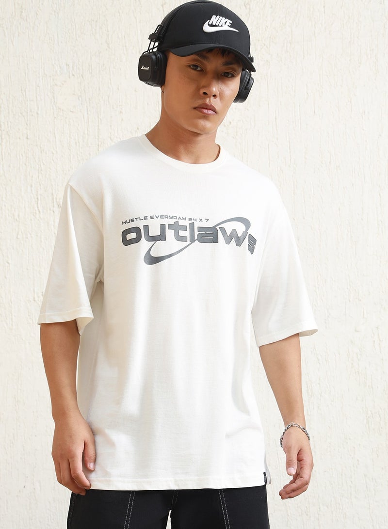 Hubberholme White Graphic Printed Relaxed Fit T-shirt for Men, Crew Neck, 100% Cotton Jersey  - Image 1