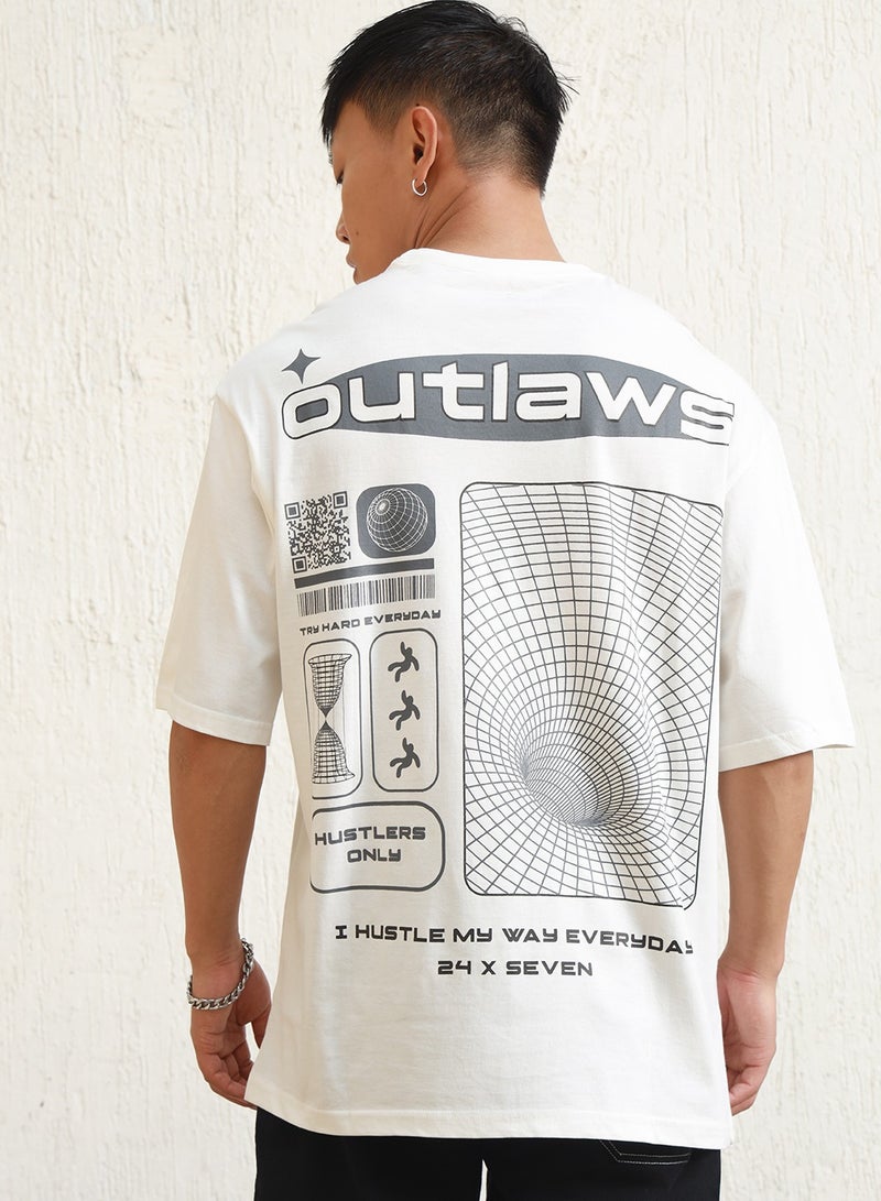 Hubberholme White Graphic Printed Relaxed Fit T-shirt for Men, Crew Neck, 100% Cotton Jersey  - Image 5