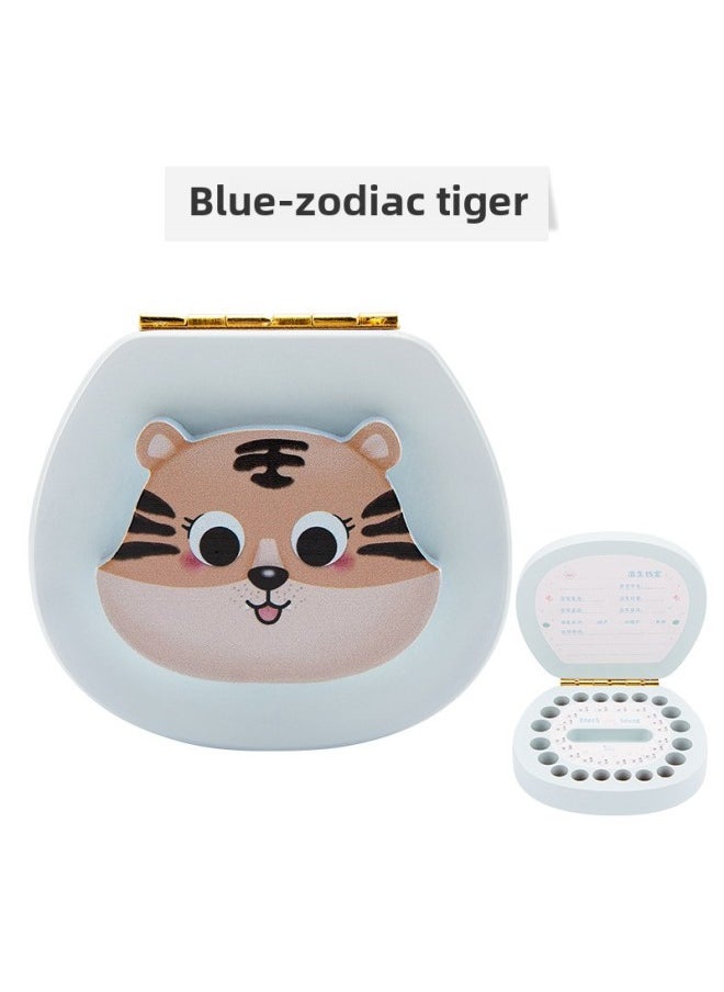 Generic Baby And Young Children Early Education Primary Teeth Memorial Gift Box Baby Boys And Girls Teeth Collection Fetal Hair Preservation Wooden Toy-Color:Blue-Zodiac Tiger  - Image 1